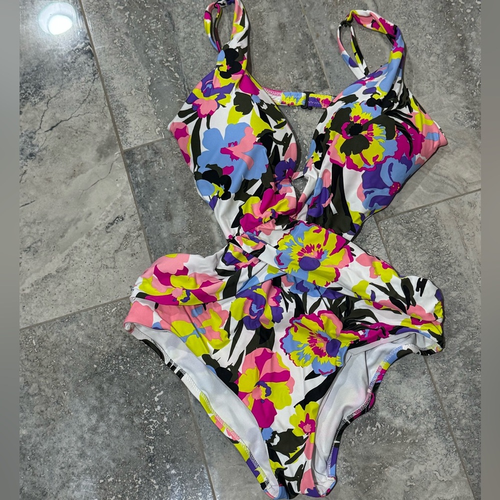Bar III Floral One Piece Swimsuit and Coverup - Pink, Blue, Yellow